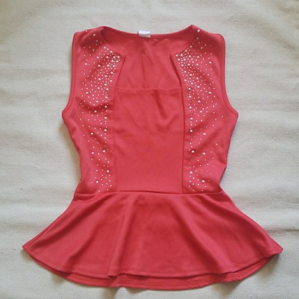 Coral/ Orange blouse w sparkle & pearl specks